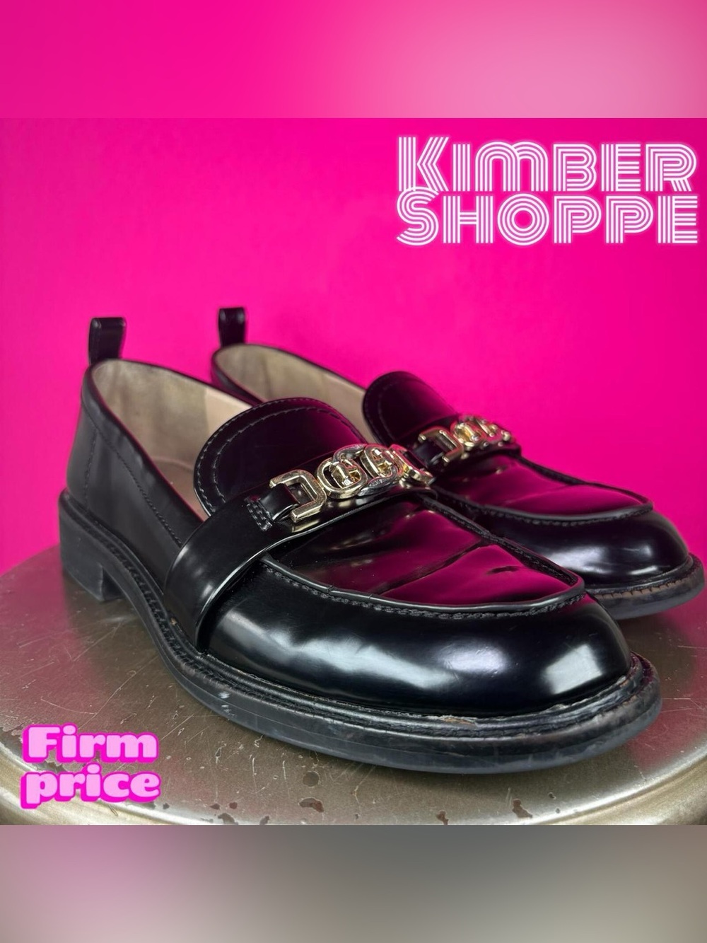 Sam Edelman Christy Metal Ornament Black High Shine Loafer US 7 UK 4.5 EU 37